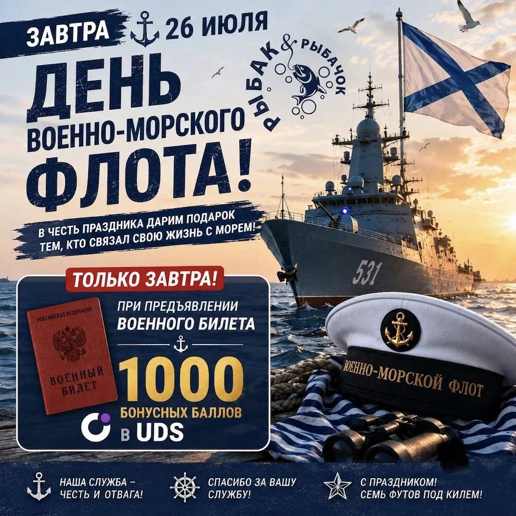 🇷🇺 Завтра — День Военно-Морского Флота! ⚓

В преддверии праздника команда «Рыбак & Рыбачок» подгот