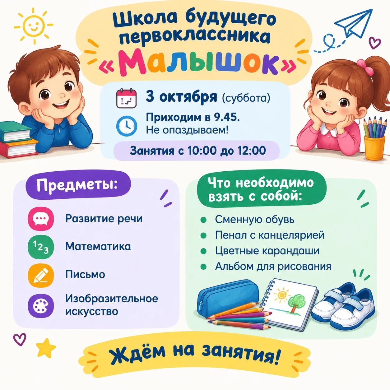 3 октября (суббота) начинает свою работу Школа будущего первоклассника "Малышок"