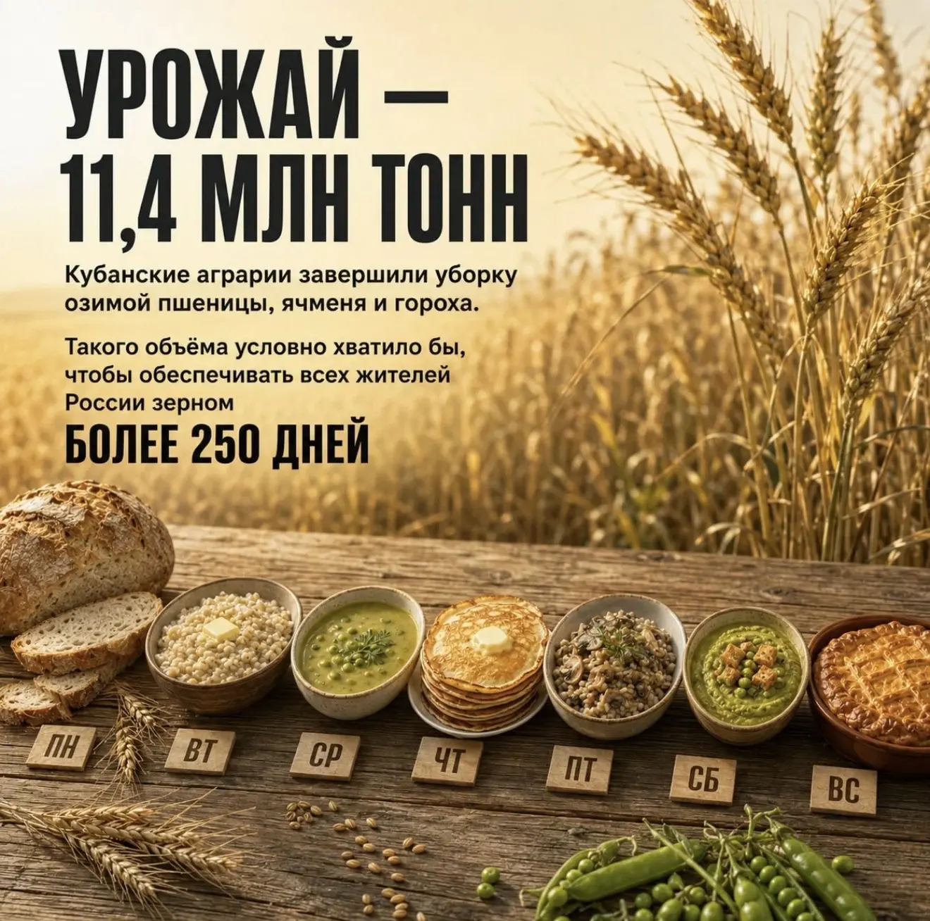 🌾 Кубань собрала рекордный урожай зерна!