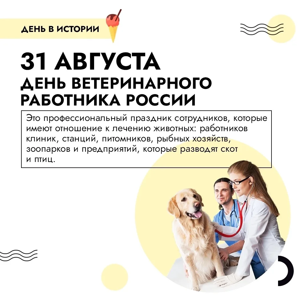 📅 Событие - 31 августа – День ветеринарного работника В России.