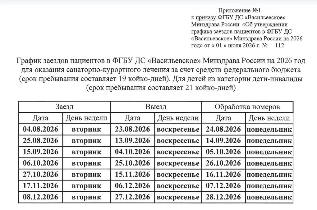 Обновлён график заездов на санаторно-курортное лечение 📅Уважаемые родители!