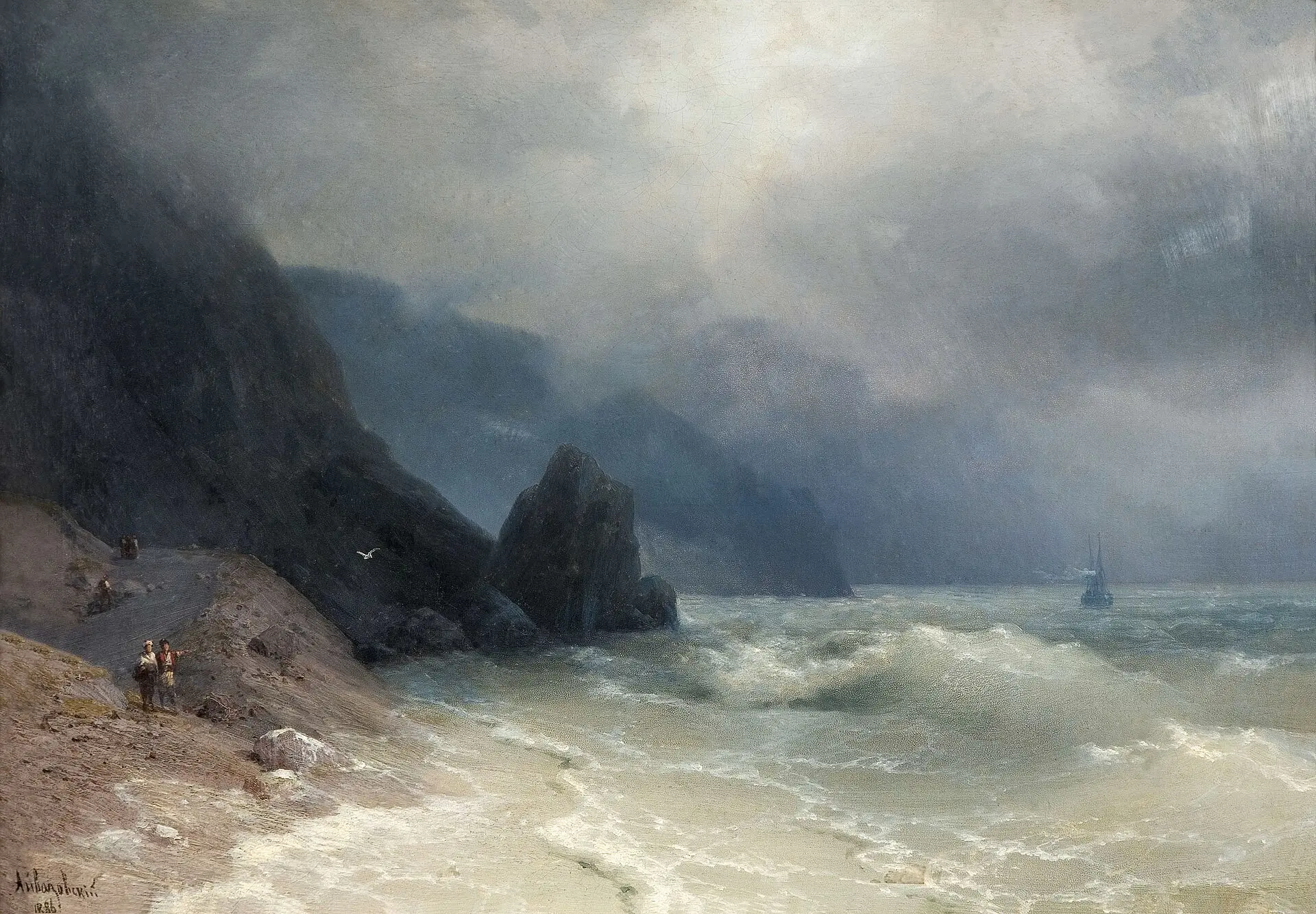 На картине Ивана Айвазовского «Морское побережье», созданной в 1886 году, запечатлен ве...