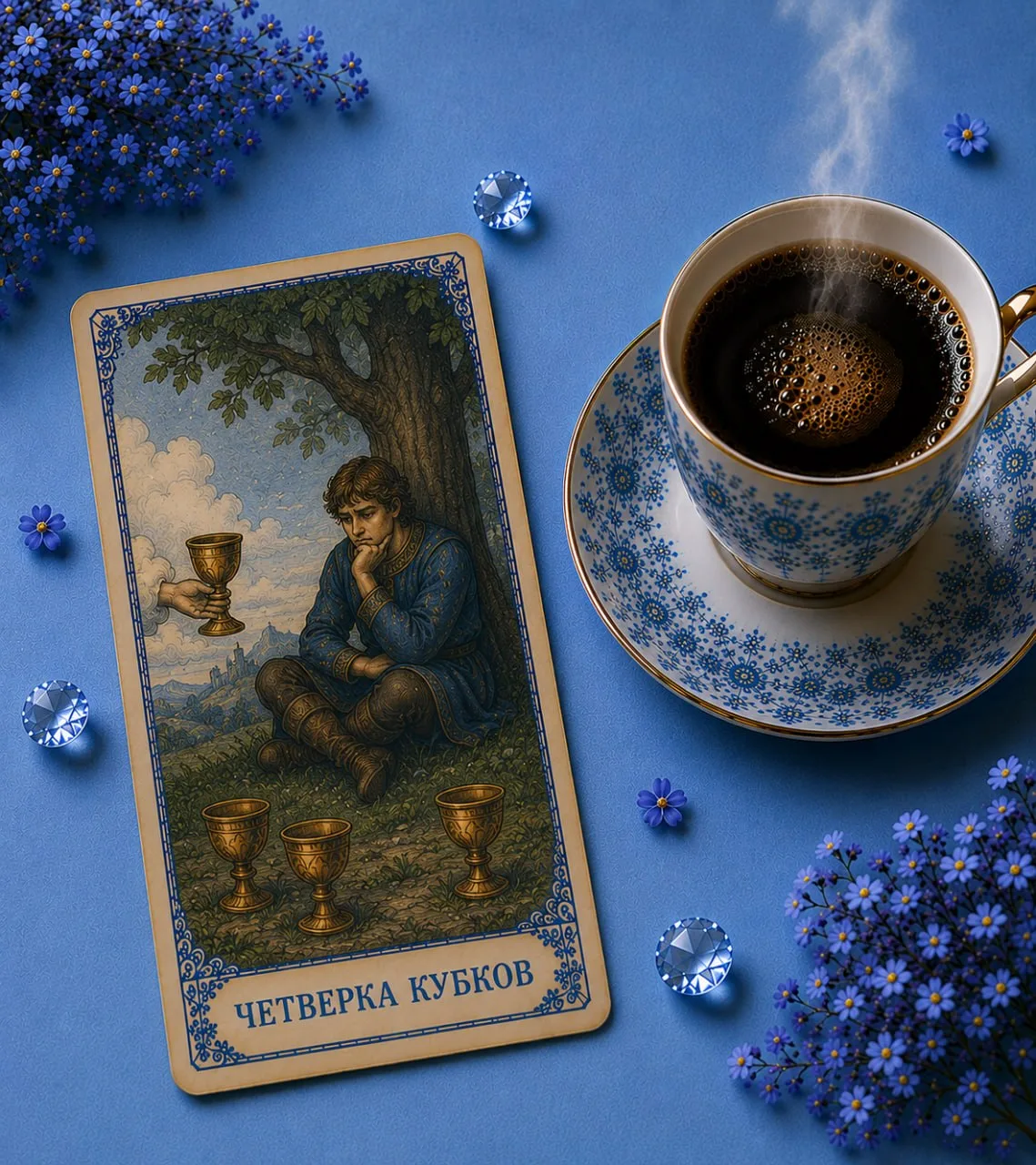 Карта дня

Доброе утро, мои дорогие! ☕️

Сегодняшняя карта дня — Четвёрка Кубков 💜

Это карта паузы