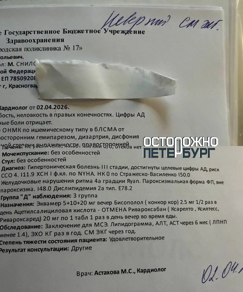 Врач поликлиники № 17 назначил петербуржцу таблетки от чужой болезни, перепутав обследо...