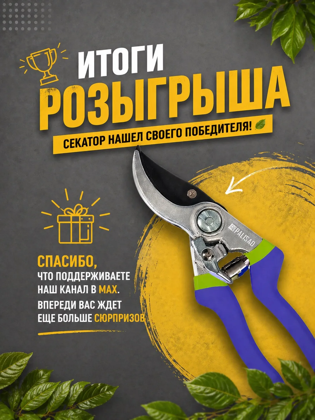 20.05.2026 г. Состоялся розыгрыш секатора «PALISAD» для подписчиков нашего канала в МАХ!