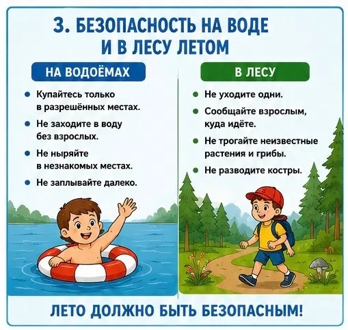 ❗ПАМЯТКА № 3❗
💥Безопасность на воде и в лесу летом!
На водоемах!
🏖 
✔ Купайтесь только в разрешенн