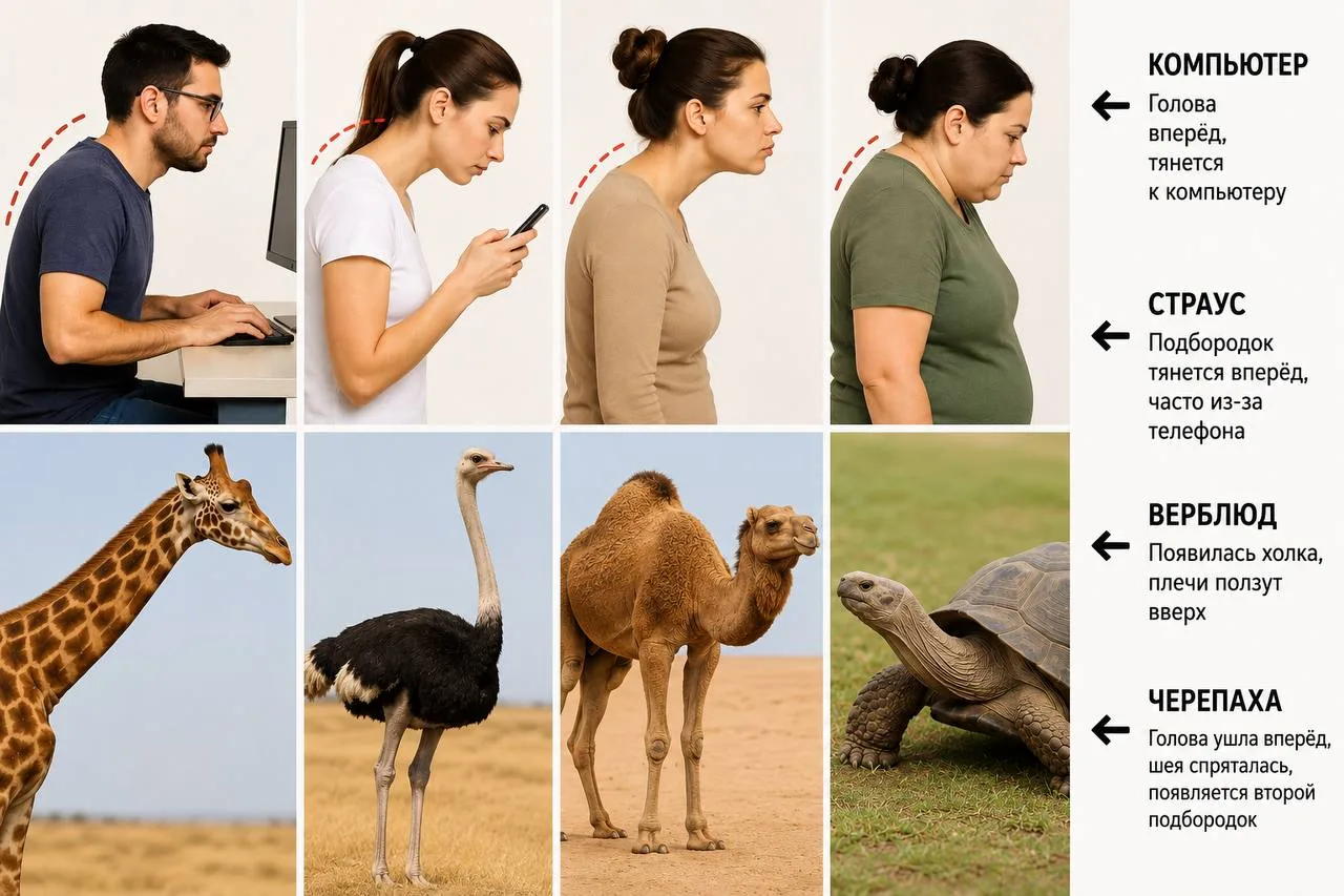 Шея расскажет: вы страус 🦩верблюд 🐪 черепаха 🐢 или 🦒

⬆️Посмотрите на картинку. Возможно, узнает