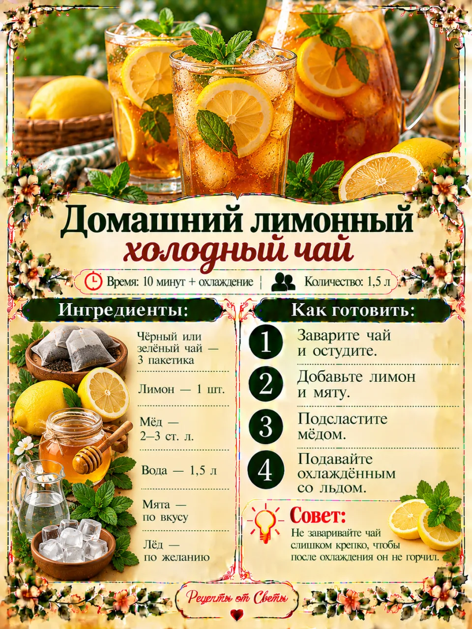 🍋 Домашний лимонный холодный чай