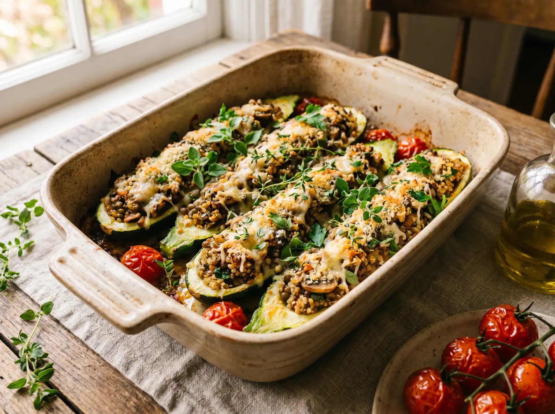 Фаршированные кабачки ПП в духовке 🥒🍴

Ингредиенты: 
- Говяжий фарш 🥩 — 200 г;  
- Фарш индейки �