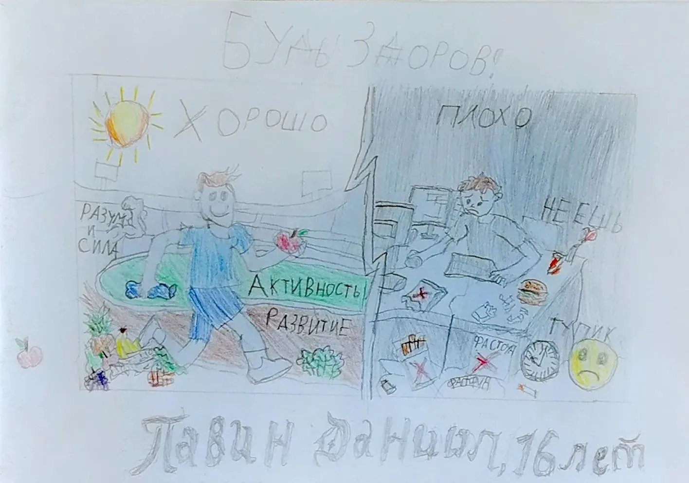​Онлайн–конкурс рисунков «Мы за здоровый образ жизни!»
​Работа Павилина Даниила, учащегося 9а класса