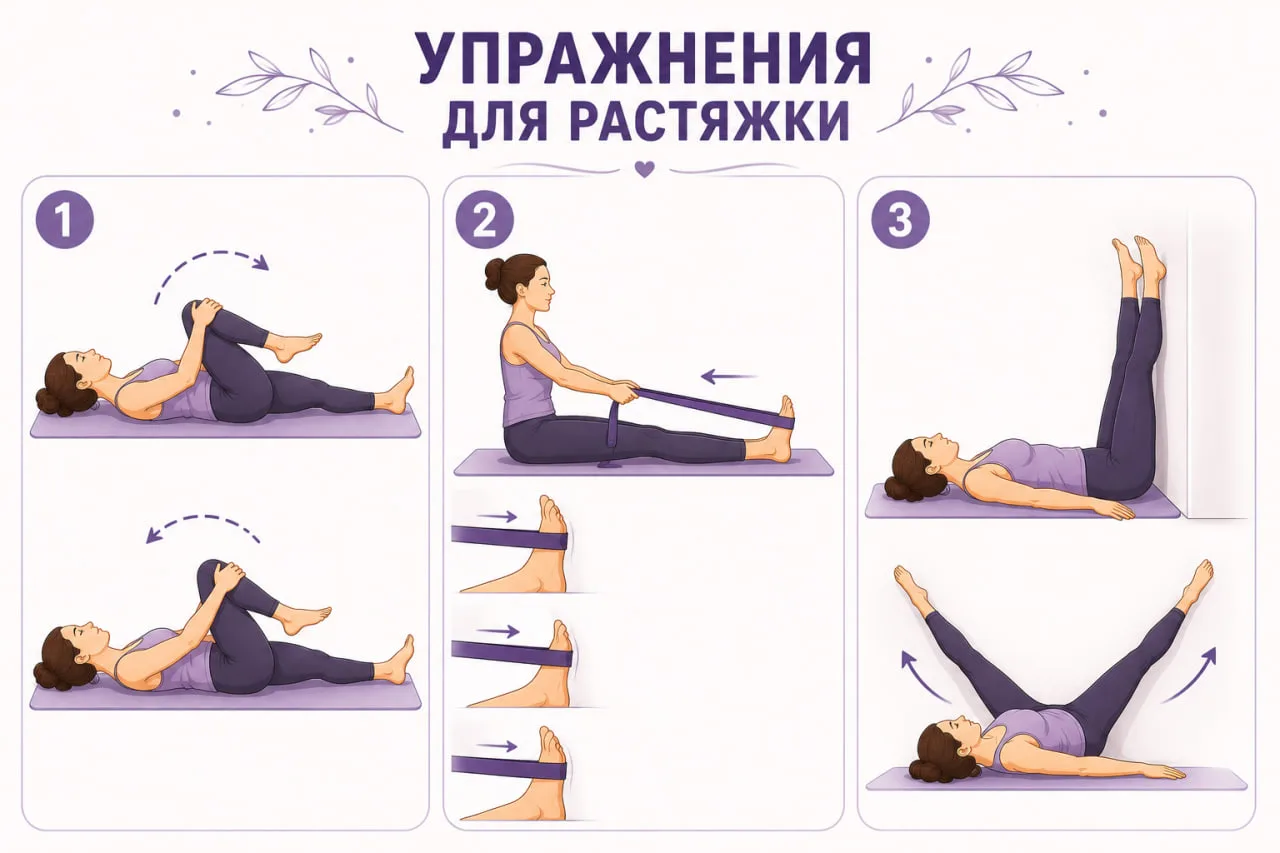 Три упражнения для растяжки 💪🏼 с которыми ноги перестанут болеть