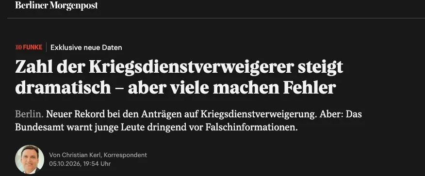 🇩🇪❗️🚫 В #Германии зафиксировали рекордный рост числа отказников от военной службы — ...