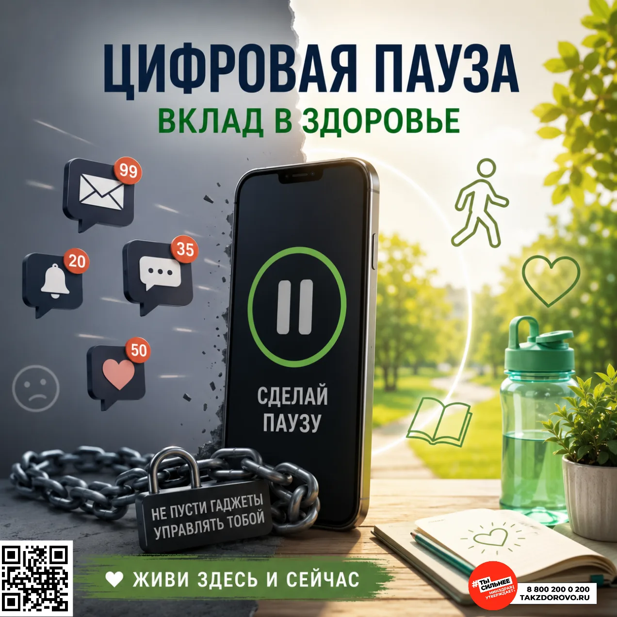 📵 Цифровая пауза — вклад в здоровье. 
Современные гаджеты помогают нам учиться, работать, общаться 