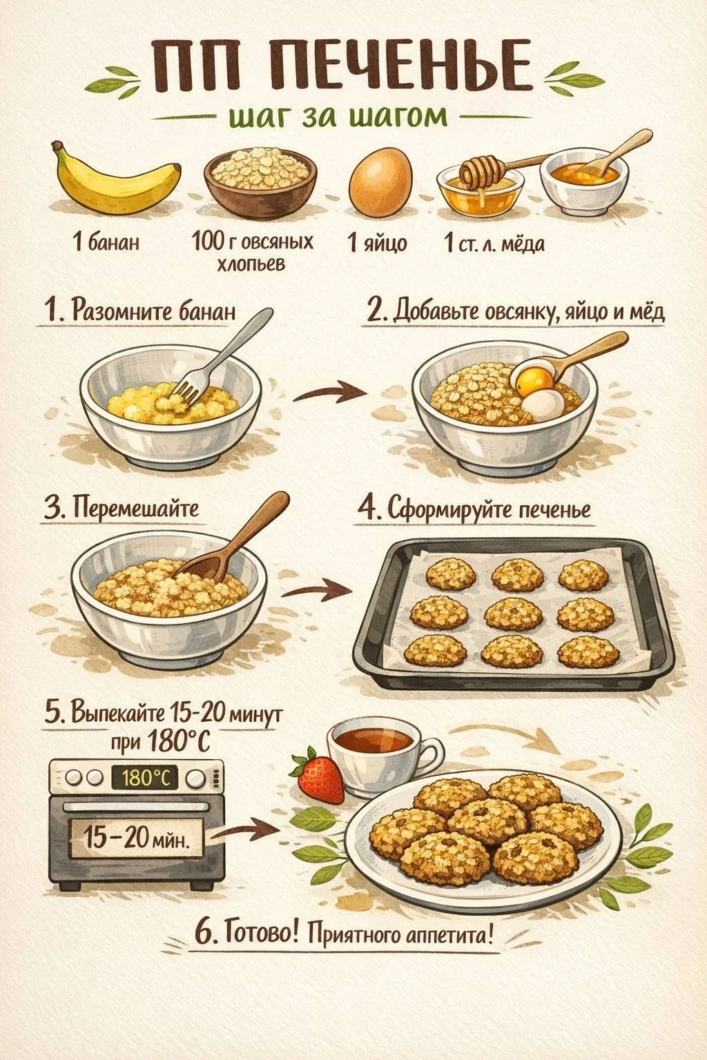 🍪 ПП печенье из 4 ингредиентов
Без муки. Без сахара. Готовится за 5 минут.

✅Идеальный вариант к ут