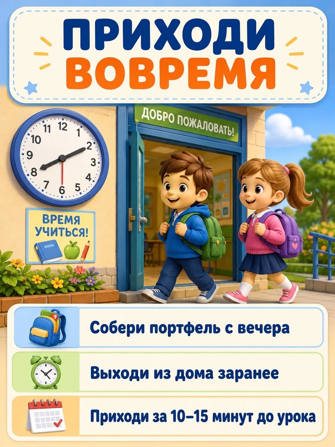 «Школьные правила для первоклашек» — яркий и наглядный материал, который поможет познак...