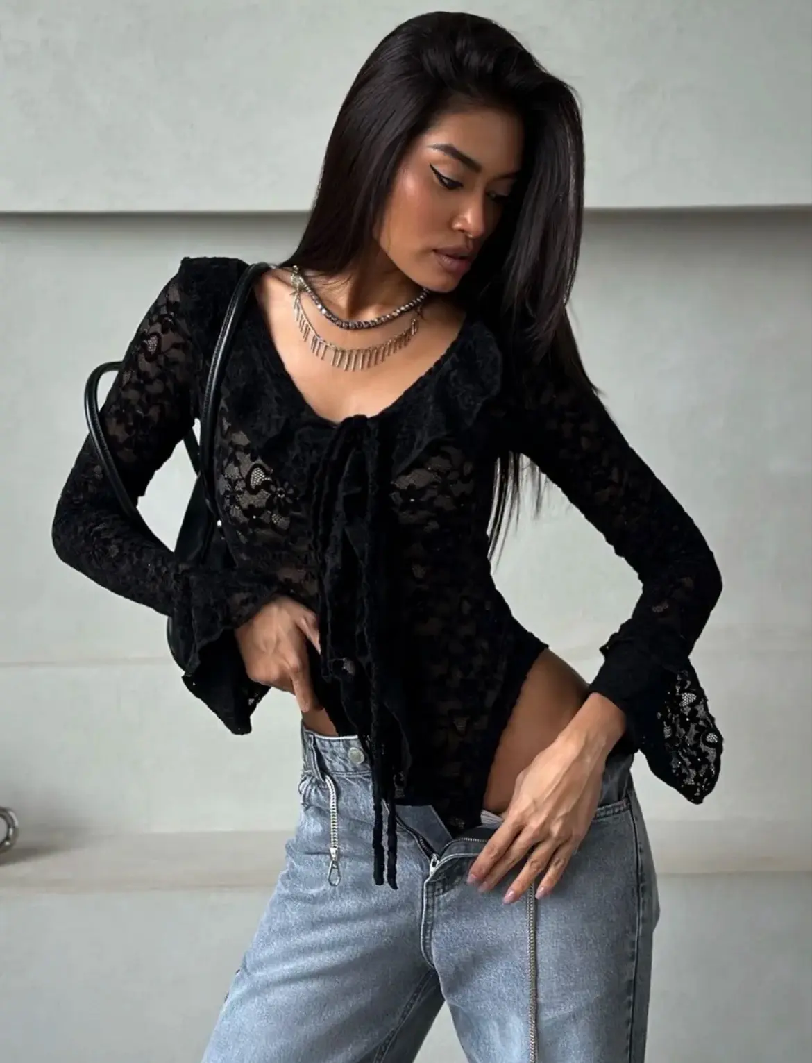 Dream Shop One Love Боди кружевное c длинным рукавом