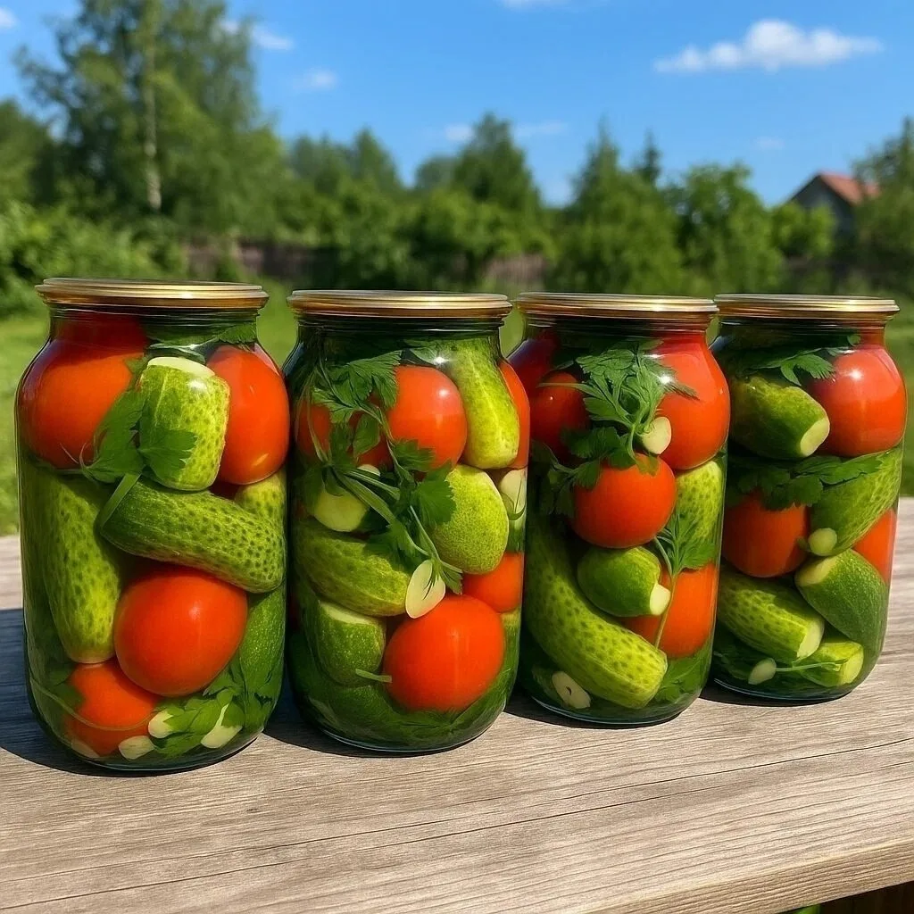 Вкусные помидоры и огурцы в одном маринаде ⚡
