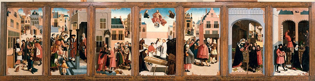Полиптих «Семь деяний милосердия» (1504). Этот монументальный алтарь был написан неизвестным нидерла