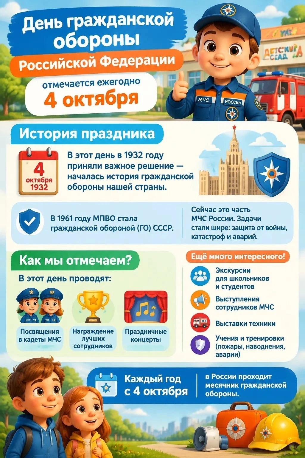 4 октября в России отмечается День гражданской обороны. Эта дата приурочена к событиям ...