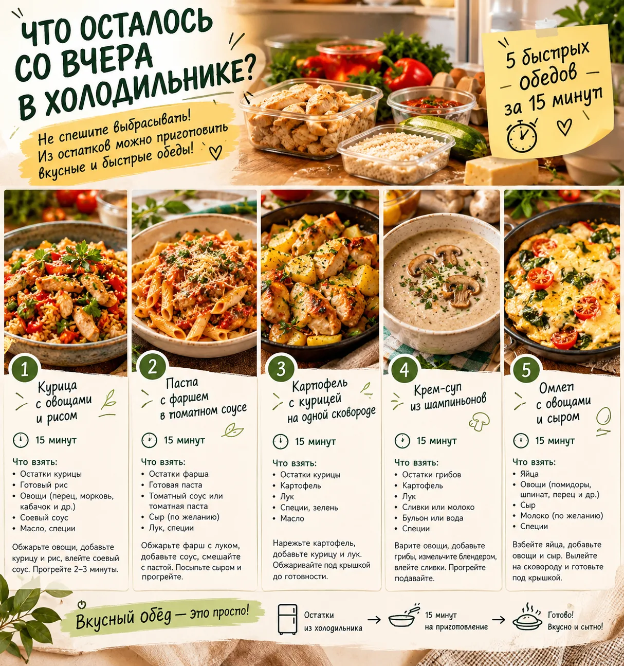 ♻️ Экономим продукты, время и бюджет — и каждый раз получаем новое блюдо!