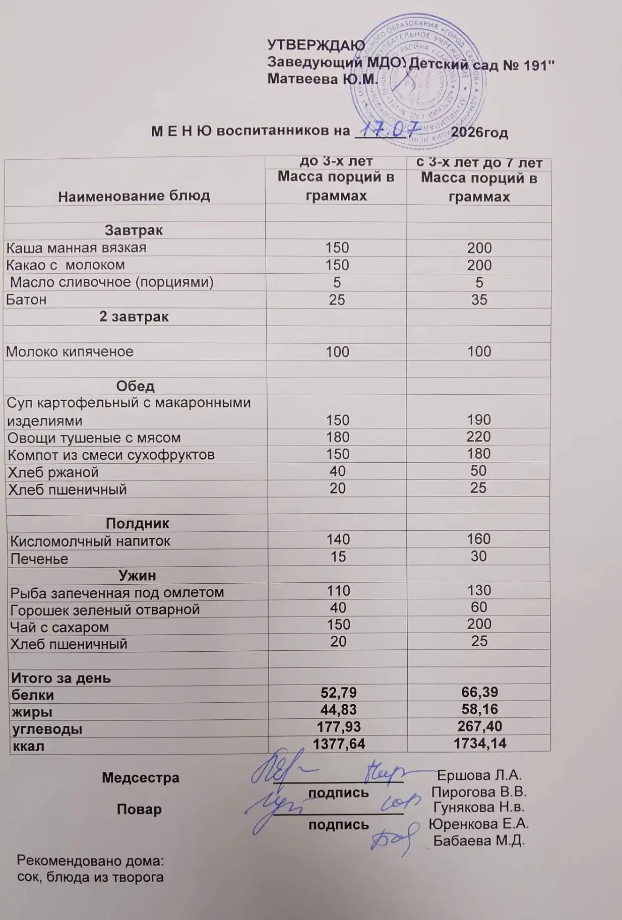 Меню на 17.07.2026 г.