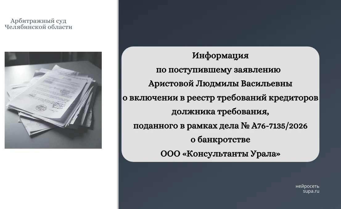 ⚖ Информация по поступившему заявлению Аристовой Людмилы Васильевны о включении в реест...