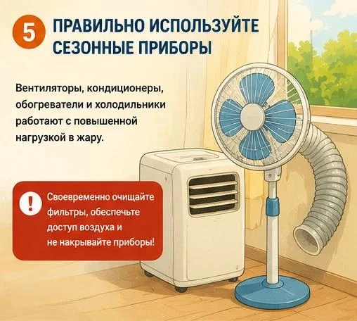 МЧС России напоминает правила безопасного использования электроприборов летом.