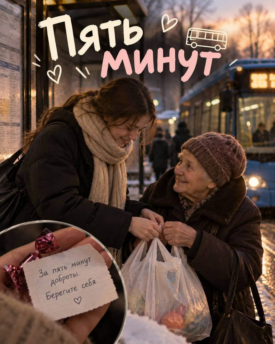 На остановке пожилая женщина никак не могла застегнуть пакет с продуктами — ручка порва...
