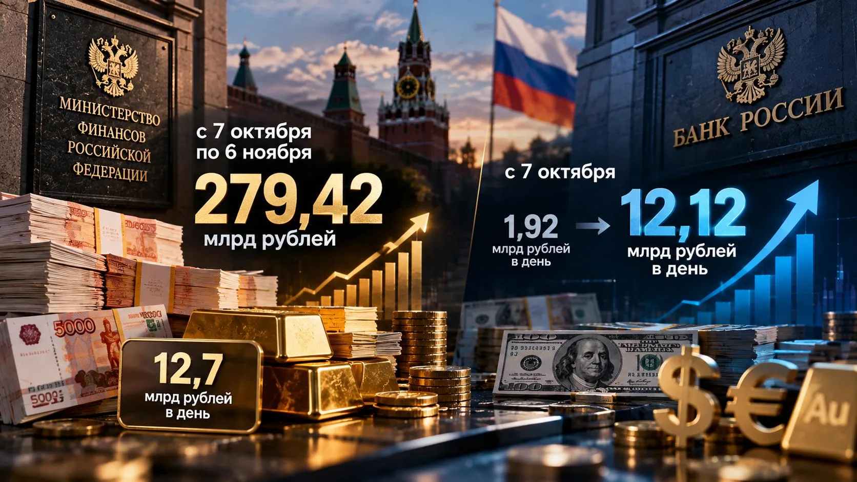 🇷🇺 Новость: Минфин с 7 октября по 6 ноября купит валюту и золото по бюджетному правил...