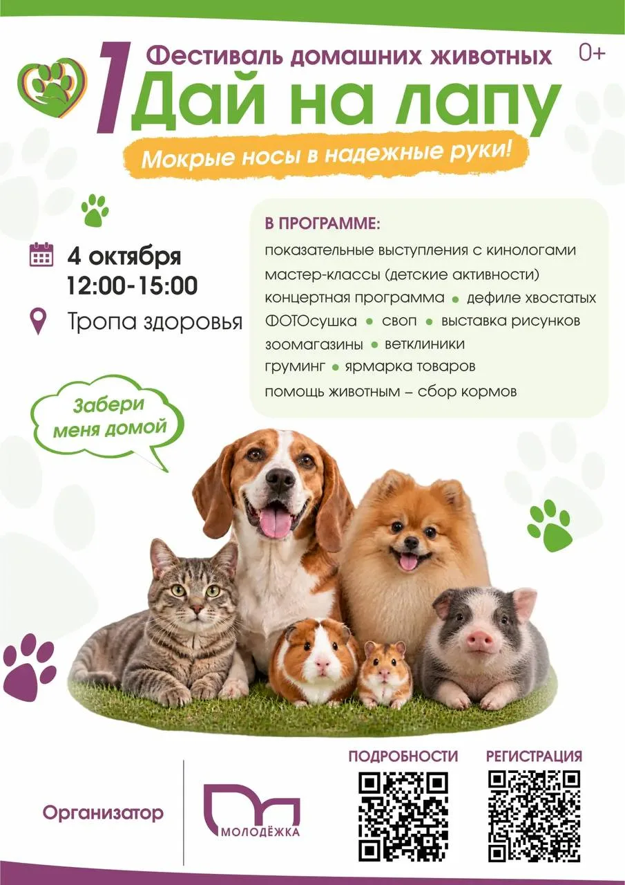 🐾 В Берёзовском пройдёт первый фестиваль домашних животных «Дай на лапу»!