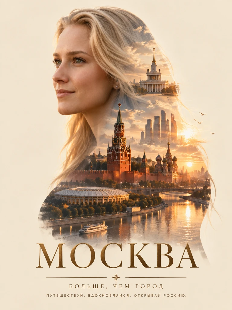 Туристический плакат с типографикой и портретом