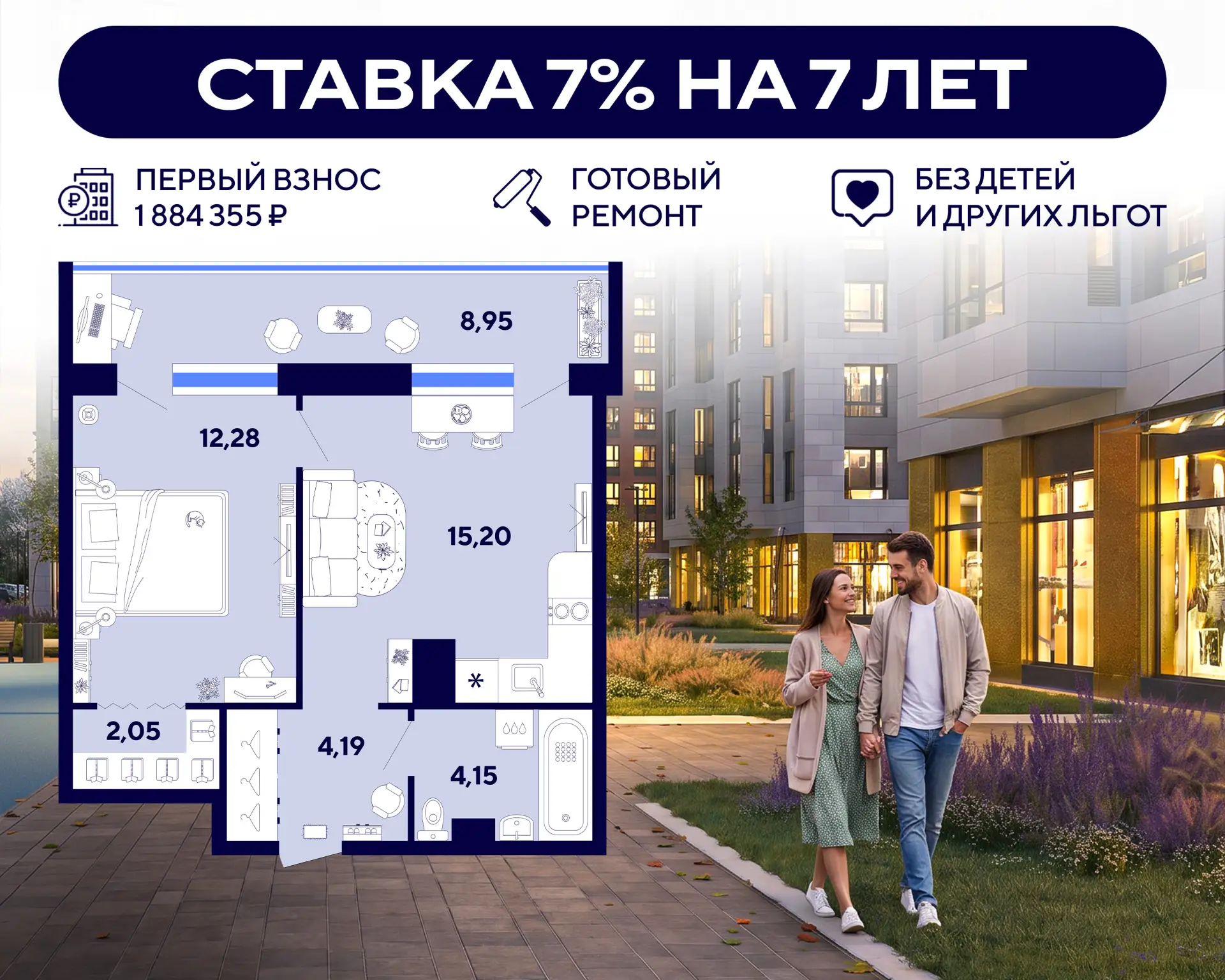 🔥 Ставка 7% на 7 лет для всех. На примере квартиры с готовым ремонтом в Петербурге  Самое большое бо