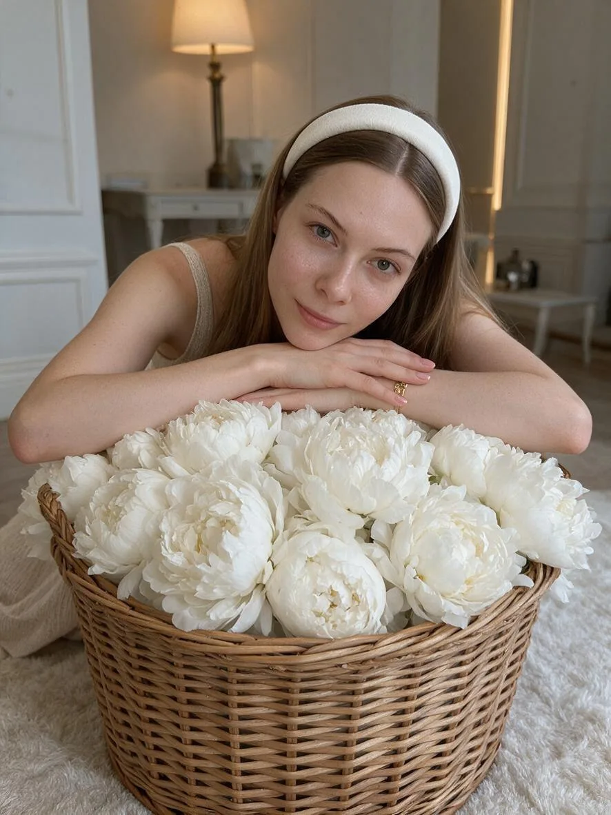 Фото с морем нежных пионов 🌸
Продолжаем цветочную историю! В центре кадра — огромная корзина с пышн