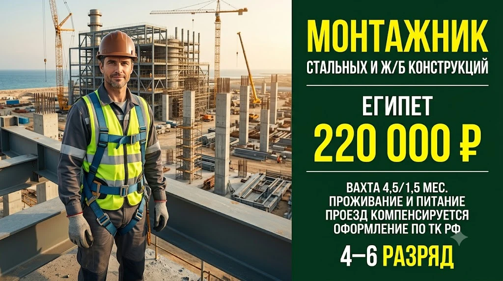 🏗 Монтажник стальных и железобетонных конструкций — Египет

Зарплата: 220 000 ₽

Требуются монтажни
