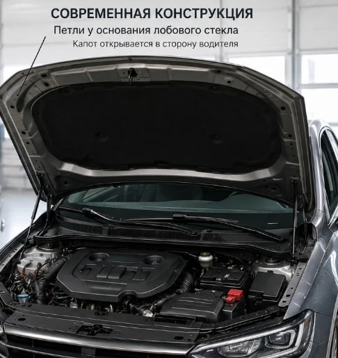 🚗 Почему у большинства современных автомобилей петли капота у лобового стекла?