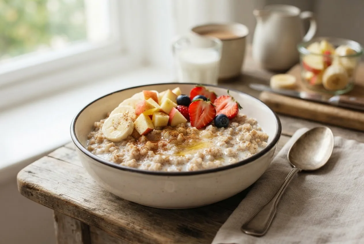 Каша из гречки с молоком и фруктами