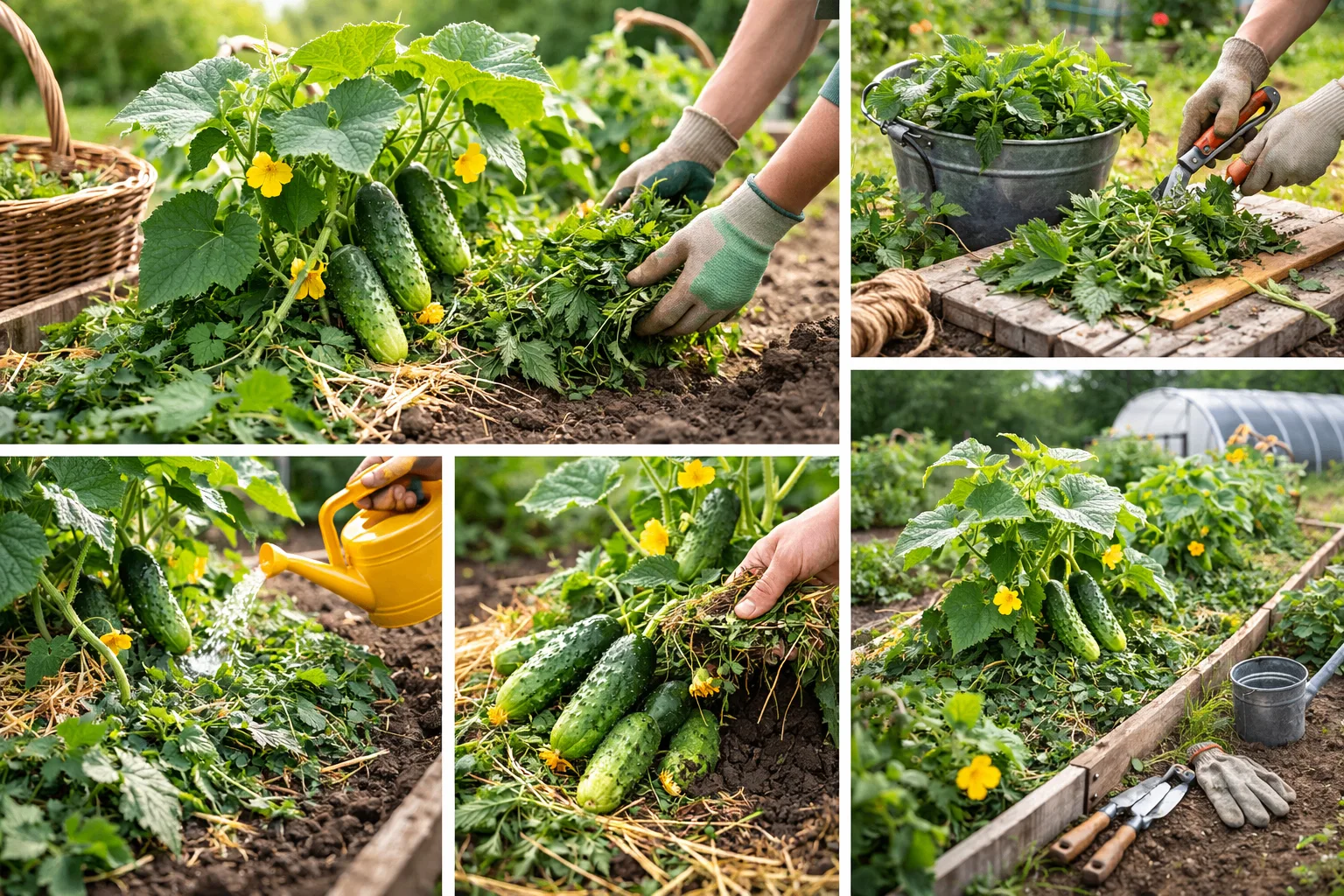 🌿 Крапивное “одеяло” для огурцов — простой секрет богатого урожая 🥒Хотите, чтобы огурцы росли крепки