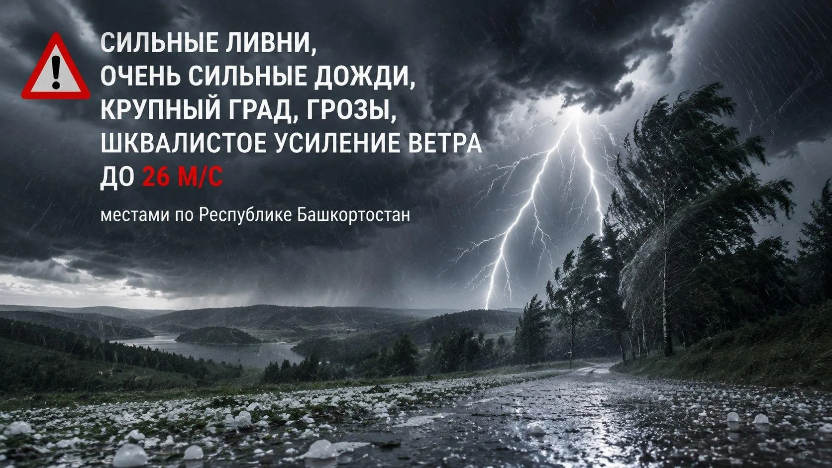 Сегодня и завтра местами в республике ожидаются сильные ливни, очень сильные дожди, крупный град, гр