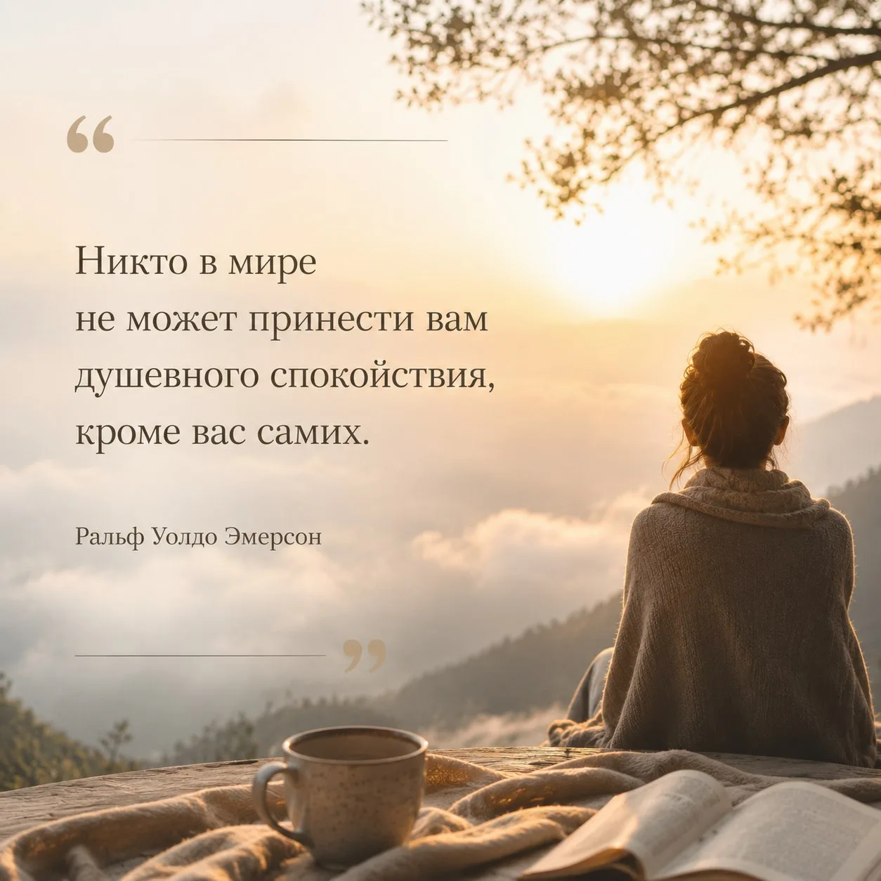 Никто в мире не может принести вам душевного спокойствия, кроме вас самих. 
 
📚Ральф Уолдо Эмерсон
