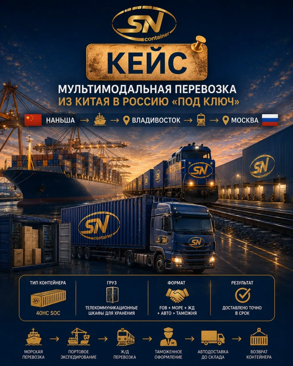 Нами был реализован проект по организации мультимодальной контейнерной перевозки из Кит...