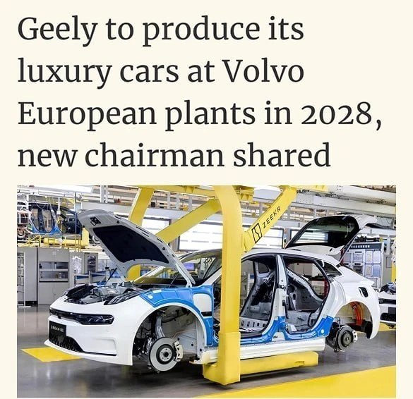 Geely с 2028 года начнёт собирать премиальные Zeekr и Lynk & Co на заводах Volvo. Китай...