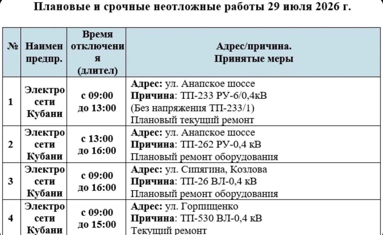 ‼️Информируем Вас о плановых работах на 29.07.2026г.

При аварийном отключении Вы можете обратиться:
