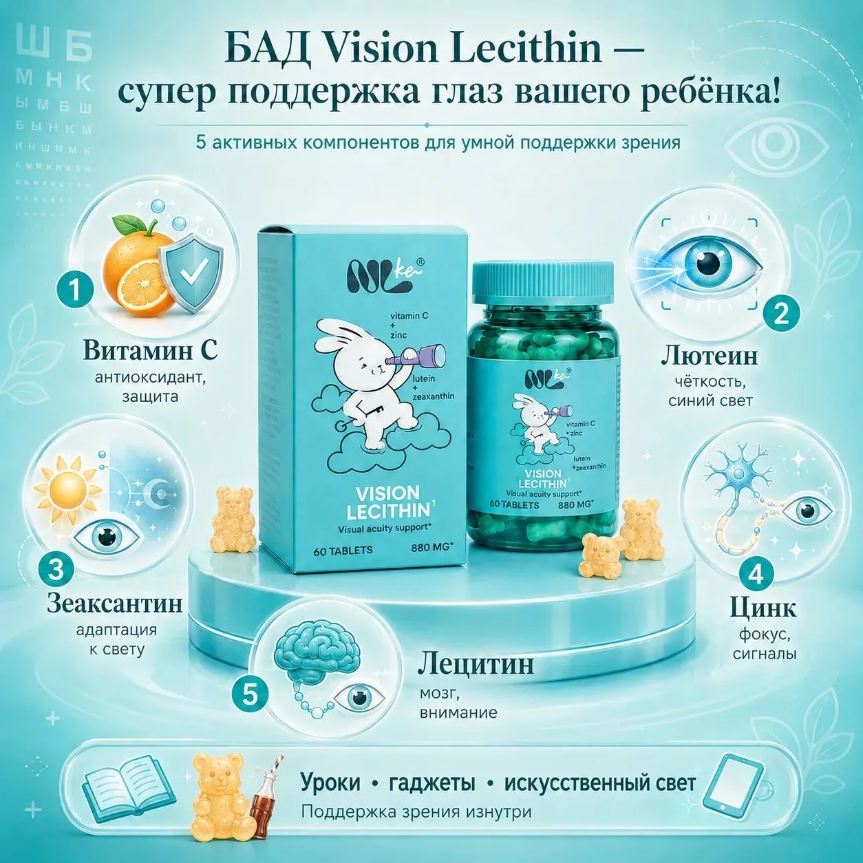 👁️ БАД Vision Lecithin — суперподдержка глаз вашего ребёнка!