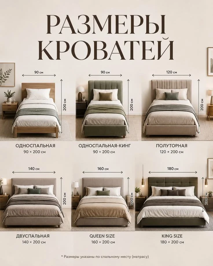 Типы и размеры кроватей