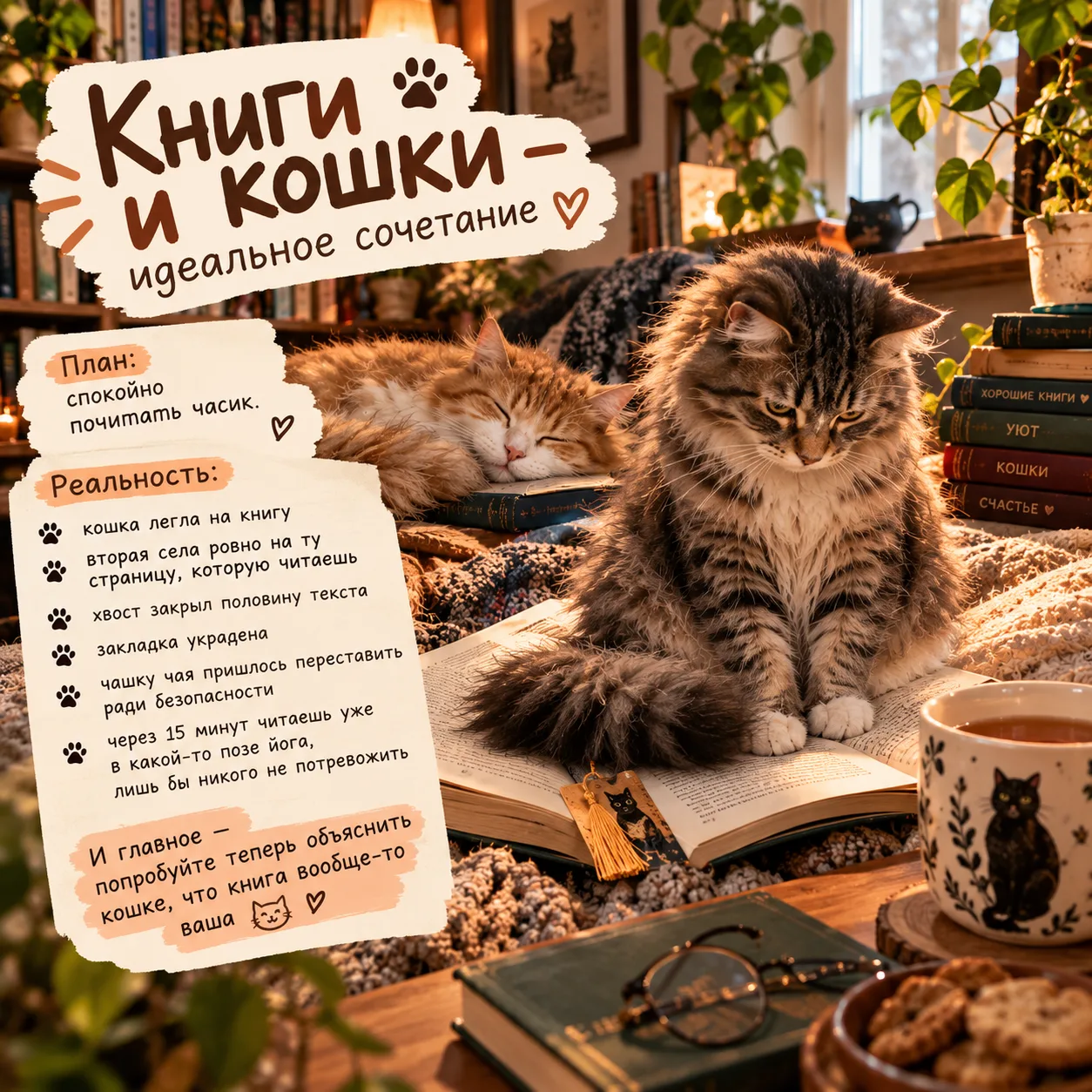 Книги и кошки — идеальное сочетание 📚🐈