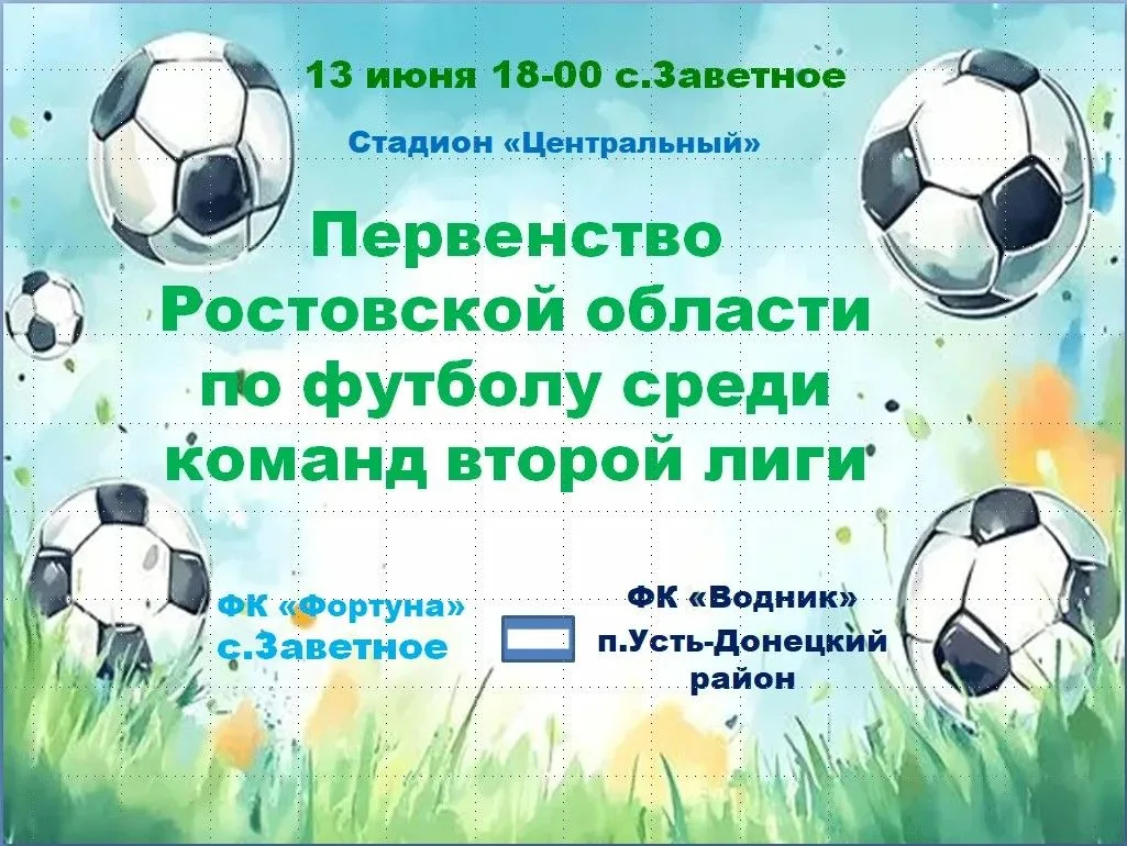13 июня на стадионе в Заветном состоится Первенство Ростовской области по футболу среди...