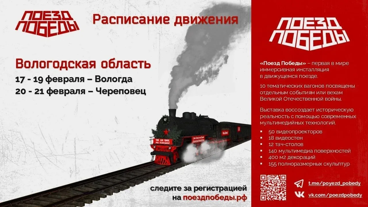 Уникальный музей «Поезд Победы» вновь прибудет в Вологодскую область