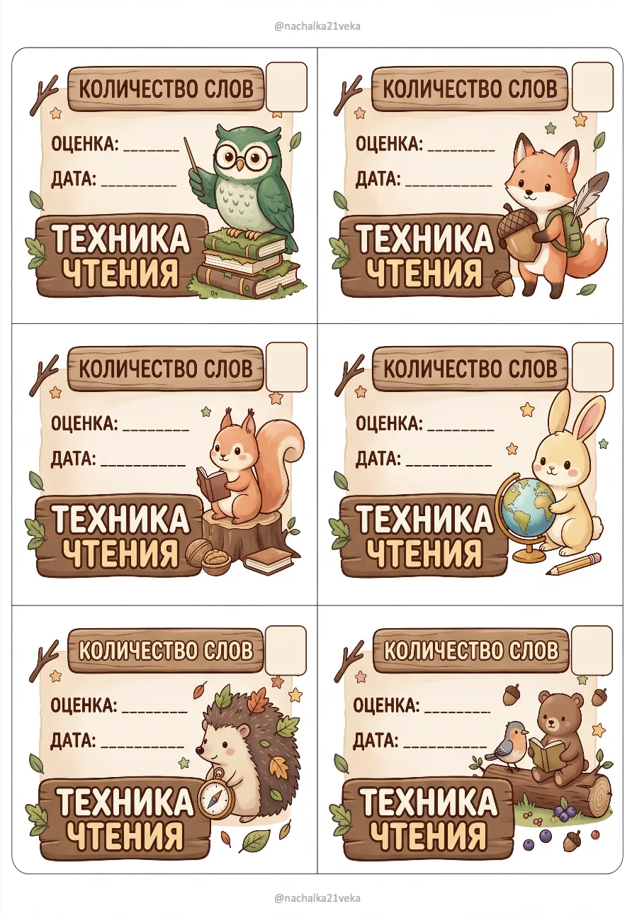 Карточки-вклейки Техника чтения "Лесная школа"