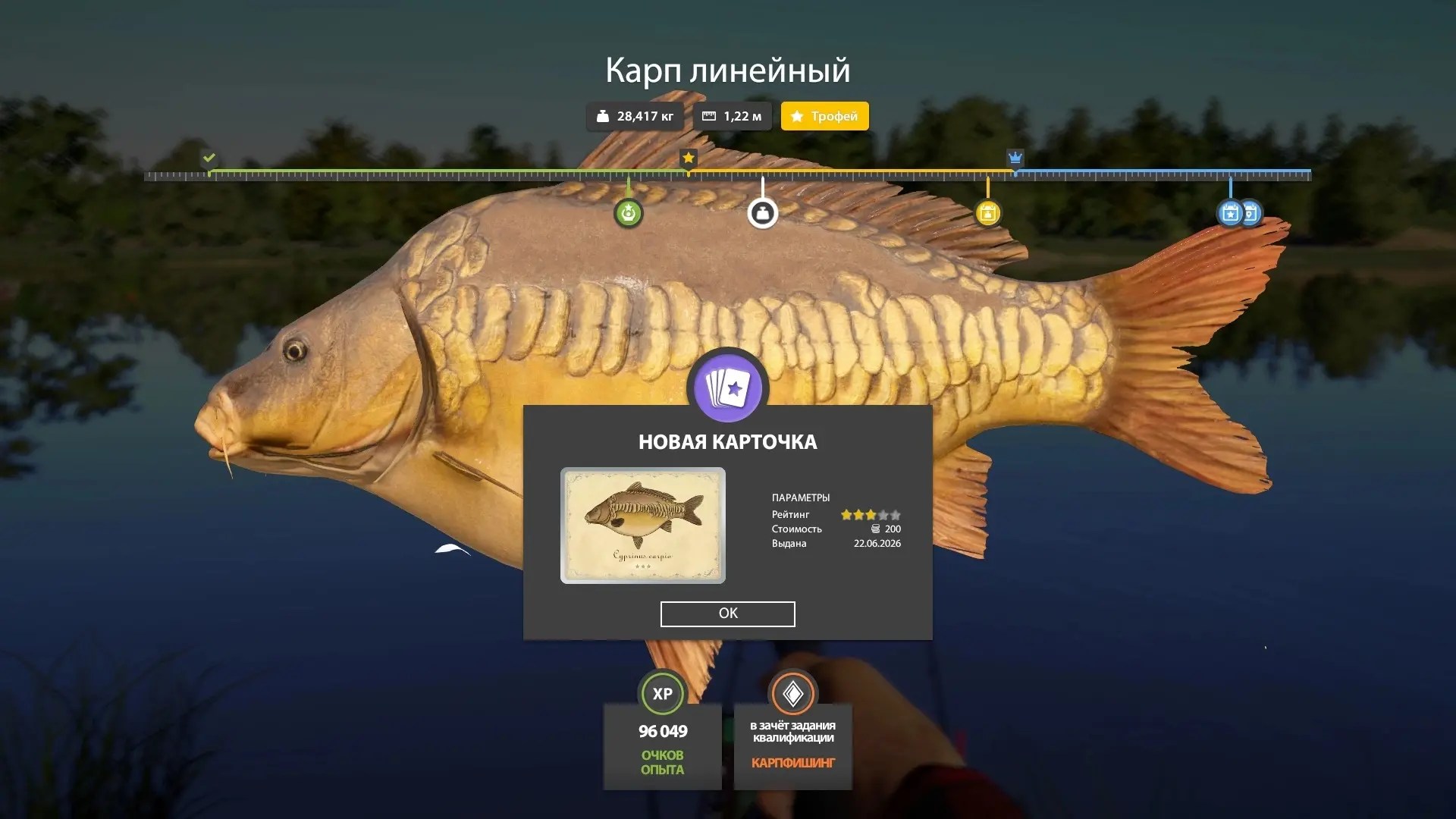 #янтарное@pp4wikipedia 
🐟 Карп линейный (трофей)
📌 Координаты: 83-145
🎣 Клипса - 35 
🩸 Температу