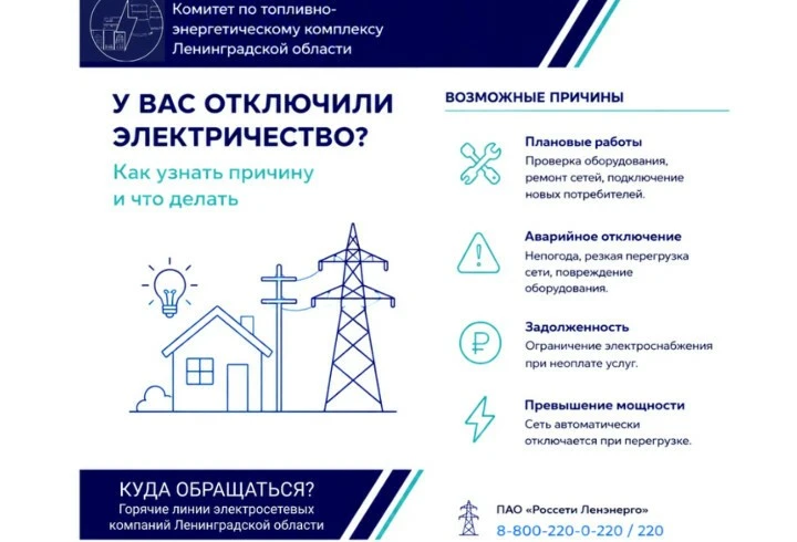 Жителям Ленобласти напомнили, что делать при отключении электричества